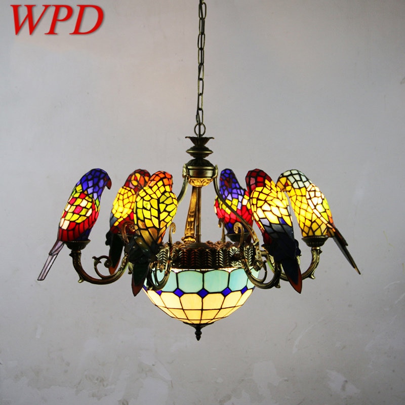 WPD Tiffany Parrot Chandelier LED Vintage Creative Color Glass Pendant Lamp Decor for Home Living Room Bedroom Hotel 1