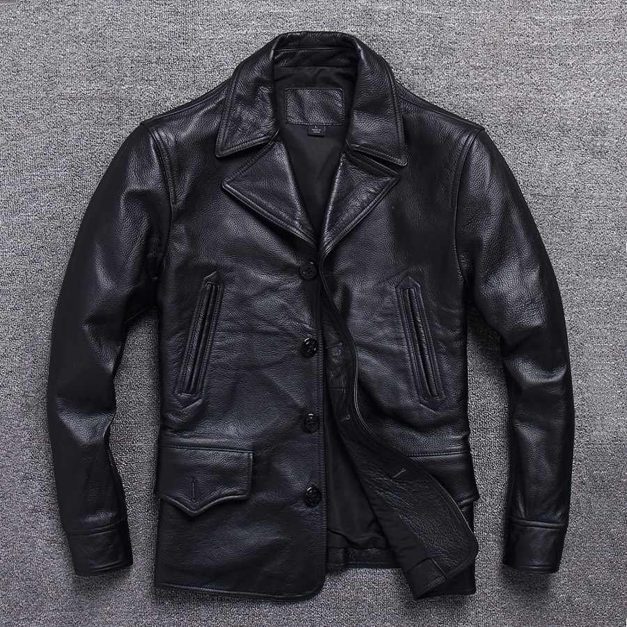 Long Jacket Men Genuine Leather Wind Coat Classic Black Plus Size Cowhide Jacket Casual Leather Cloth кожаная куртка мужская 1