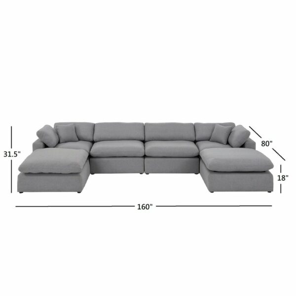 Grey Linen Down Fill U-shaped Sectional Sofa 6