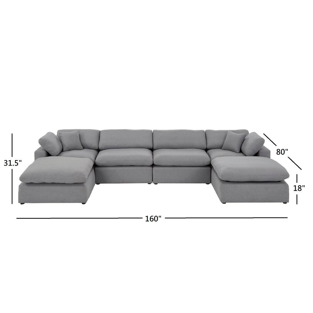 Grey Linen Down Fill U-shaped Sectional Sofa 6