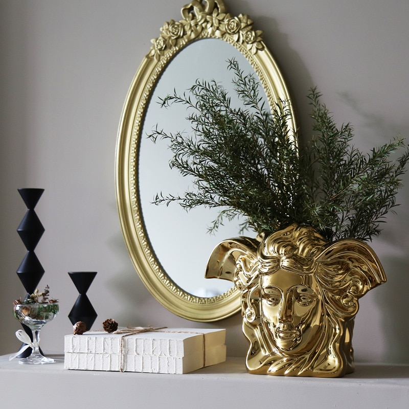 European style light luxury electroplating golden brushed ceramic metal gold vase modern dining table home decoration wedding 2