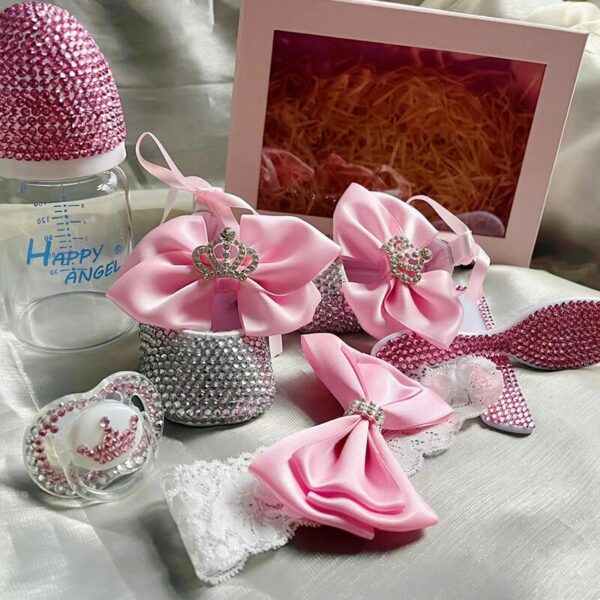 Dollbling Baby Shoes Newborn Gift Set Bottle Headband Rhinestons Comb Wedding Occasion Baby Monogram Sparkly Ballerina 2