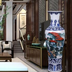 Hand Painted Floor Vase Large Size Fake Antique Blue and White Landscape Jingdezhen Ceramics Living Room House Hotel Decoration 4