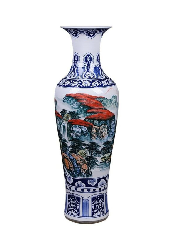 Hand Painted Floor Vase Large Size Fake Antique Blue and White Landscape Jingdezhen Ceramics Living Room House Hotel Decoration 1