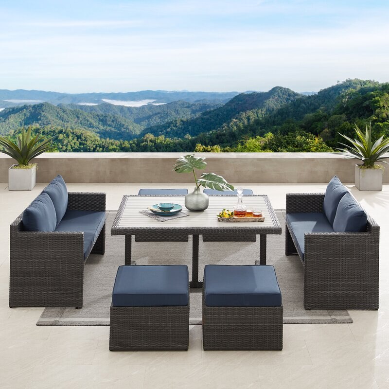 7 Pieces Rattan Furniture Set, Outdoor Wicker Patio Conversation Sofa w/Chair,Suitable Backyard Poolside Lawn Pool Garden Porch 2