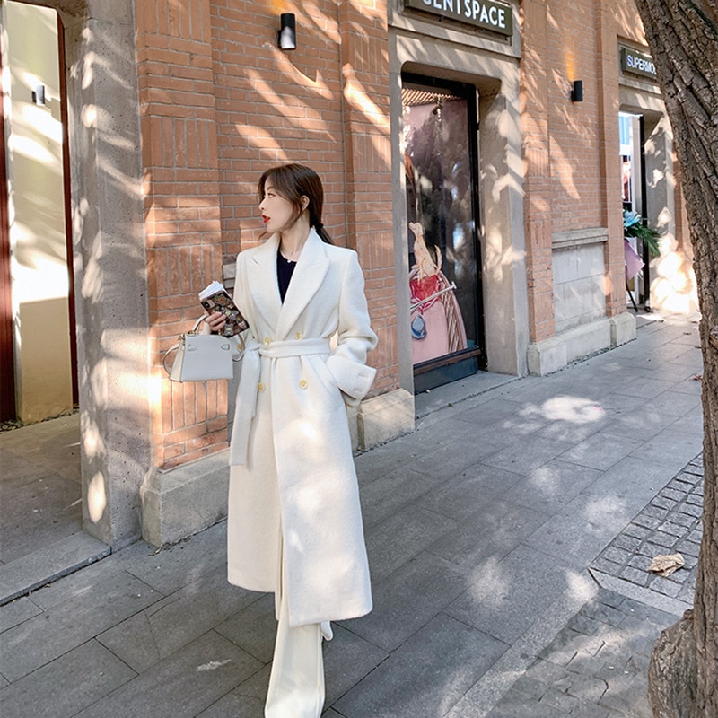Small Milky White Suli Cashmere Coat Women's Mid-Length 2022 New Women's Clothing Winter Woolen Coat Thickened alpaca coat 1