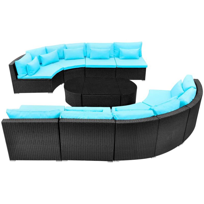Outdoor Patio Furniture 11-Pieces PE Rattan Wicker Sectional Cushioned Half Round Big Sofa Conversation Sets with 10 Pillows 4