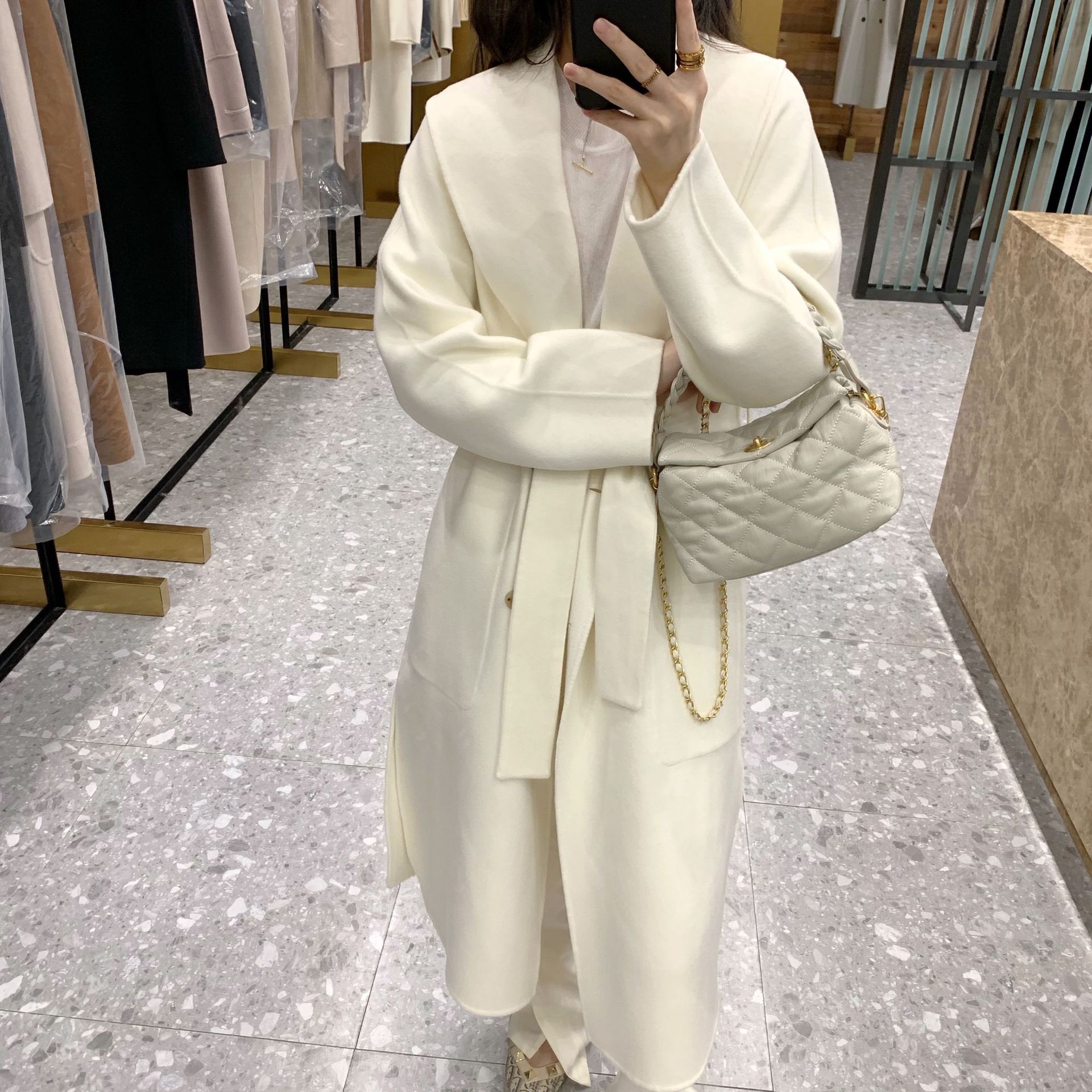 2022 newest Double-Sided Cashmere Coat Belt Double-Breasted High-Grade Wool Coat Women's Long Double-Faced Wool Goods for women 2