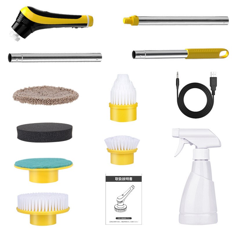Electric Cleaning Brush Clean Bathroom Floor Brush 6 Pcs Brush Heads USB Charging Corner Spin Turbo Scrubber with Spray Bottle 6