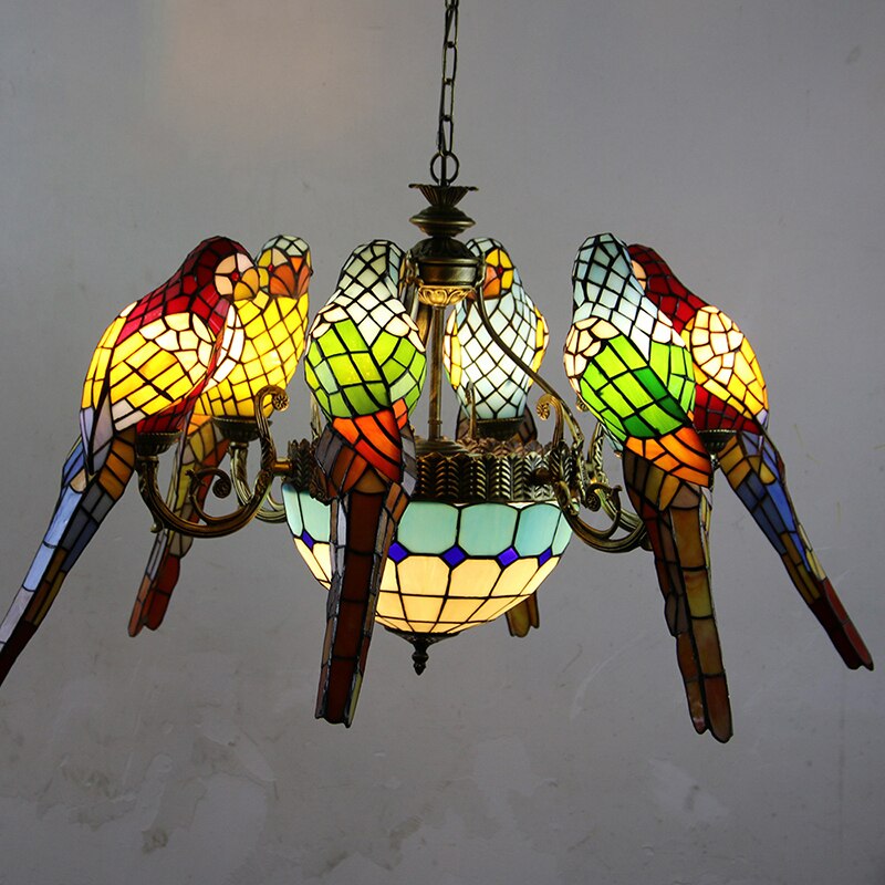 FAIRY Tiffany Parrot Chandelier LED Vintage Creative Color Glass Pendant Lamp Decor for Home Living Room Bedroom Hotel 2
