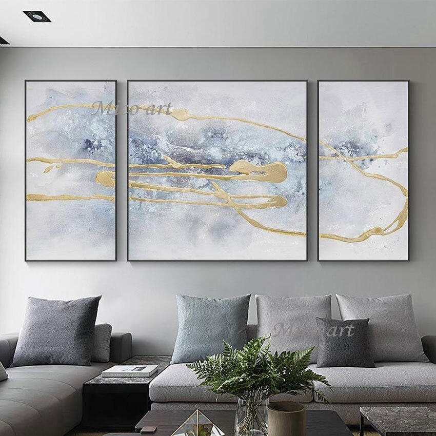 Art Idea Wall Picture Modern Gold Foil Line Abstract Texture Oil Painting For Canvas Unframed Latest Office Decor Showpiece 1