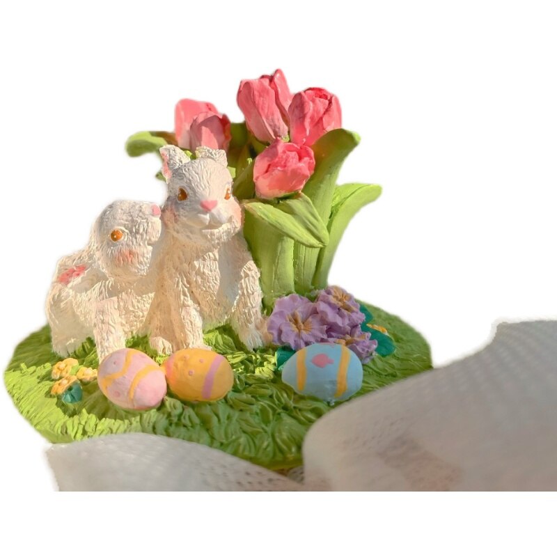 Handmade Rabbit with Tulip Bouquet Cute Plaster Ornament Gypsum Fragrance Diffuser Car Aromatherapy Ornaments Home Decoration 5