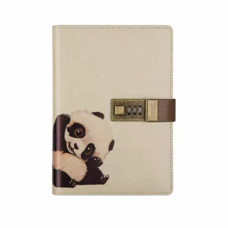 A5 Password Notebook Cat Pattern Cute Thing with Lock Hand Book Diary PU Leather Notepad School Student Supplies Gift 3