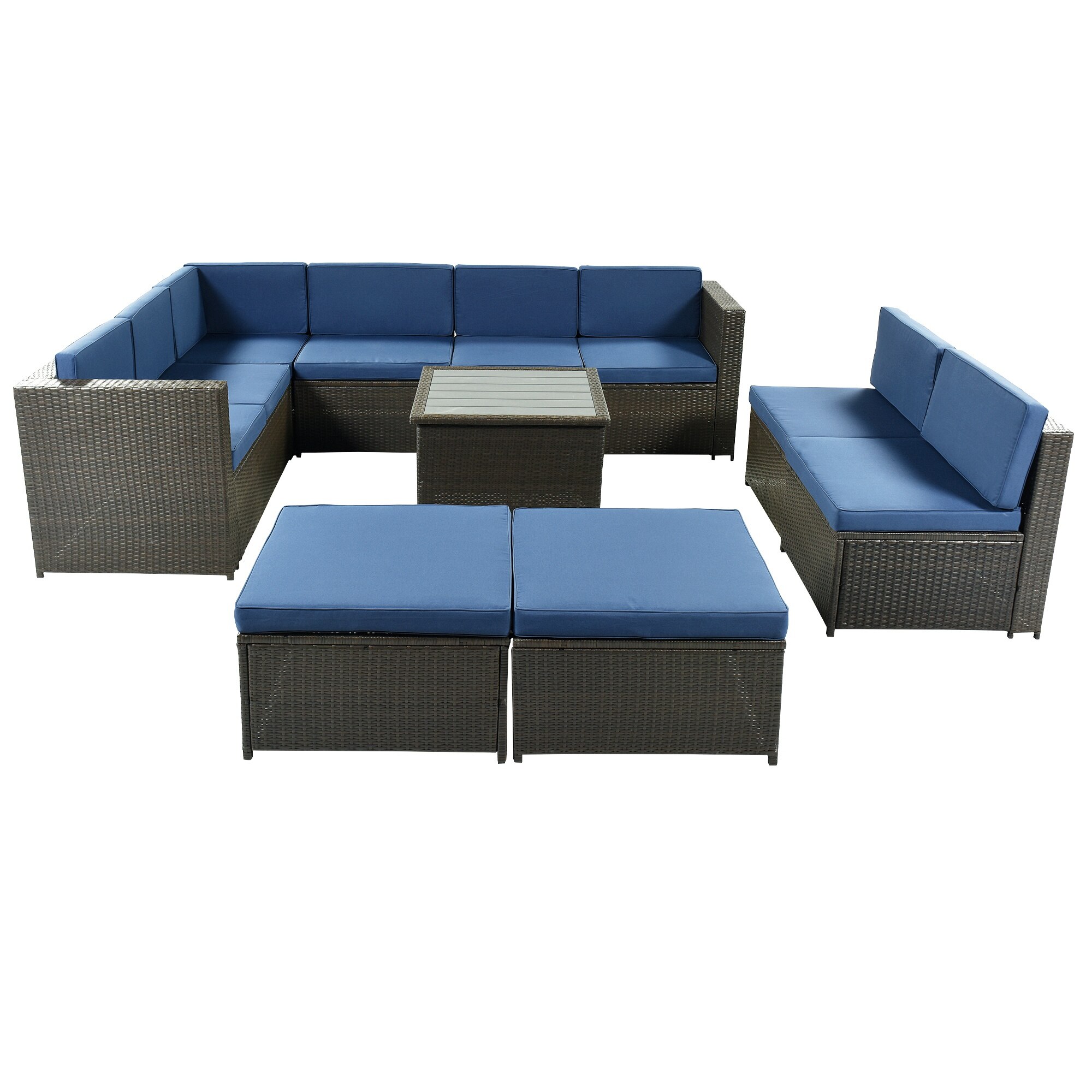 9 Piece Rattan Sectional Seating Group With Cushions And Ottoman Patio Furniture Sets Outdoor Wicker Sectional Garden Sofas 5