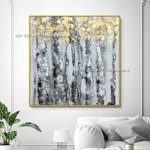 Foil Gold Forest Tree Hand Painted Oil Paintings on Canvas Abstract Large Painting Wall Picture for Home Office Brush Decor 3