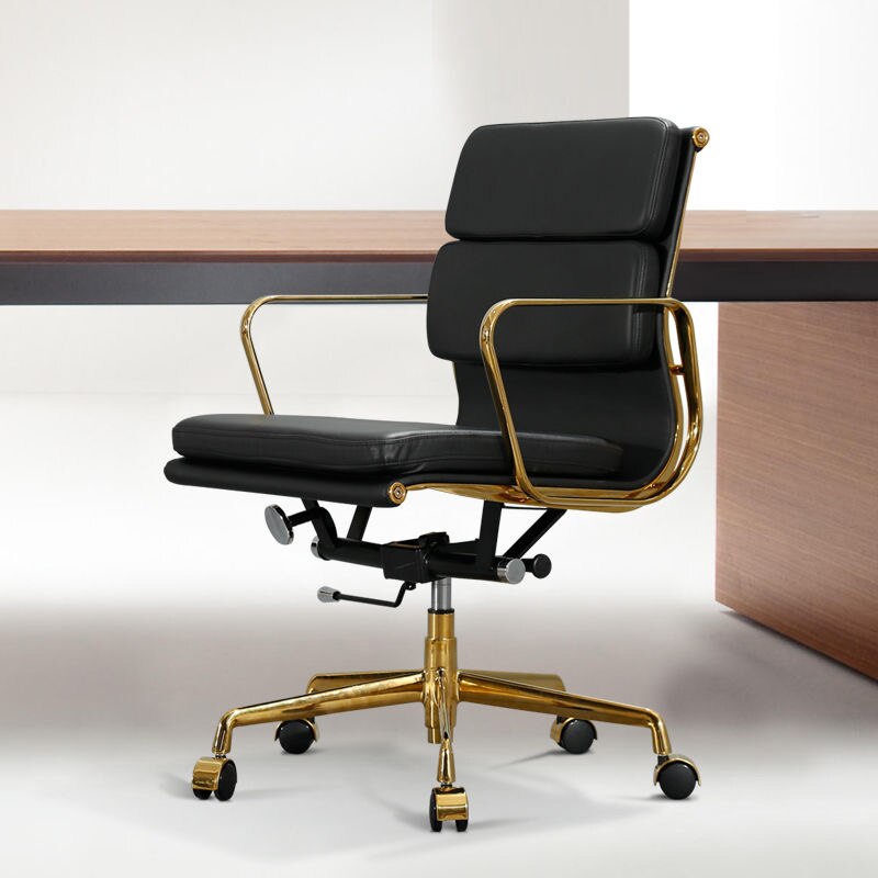 Luxury Office Furniture Executive Chair Metal Adjustable Swivel Boss Manager Mid-back Ergonomic Leather Office Chair 3