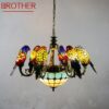 BROTHER Tiffany Parrot Chandelier LED Vintage Creative Color Glass Pendant Lamp Decor for Home Living Room Bedroom Hotel 1