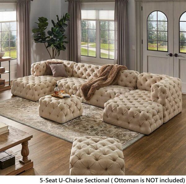 Chesterfield U-shape Sectional Sofa - 4/5-Seat U-Chaise Sectional Traditional, Rustic 6