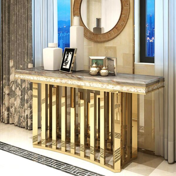 Super Luxury Marble Surface Stainless Steel Console Table Simple Living Room Titanium Stainless Steel Long Porch Platform Table 1