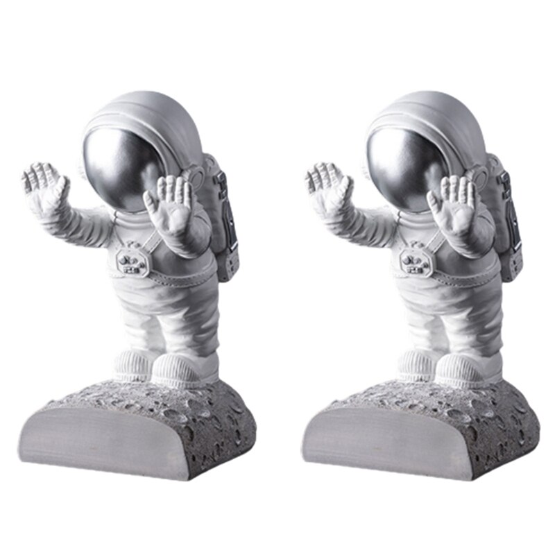 2Pcs Creative Resin Astronaut Bookend Tabletop Book Organizer Cosmonaut Figurines Desk Bookend Office Decoration 6