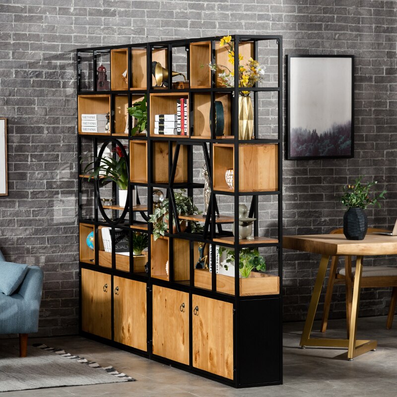 Light luxury shelf office solid wood bookshelf storage cabinet display cabinet living room screen decoration rack 3