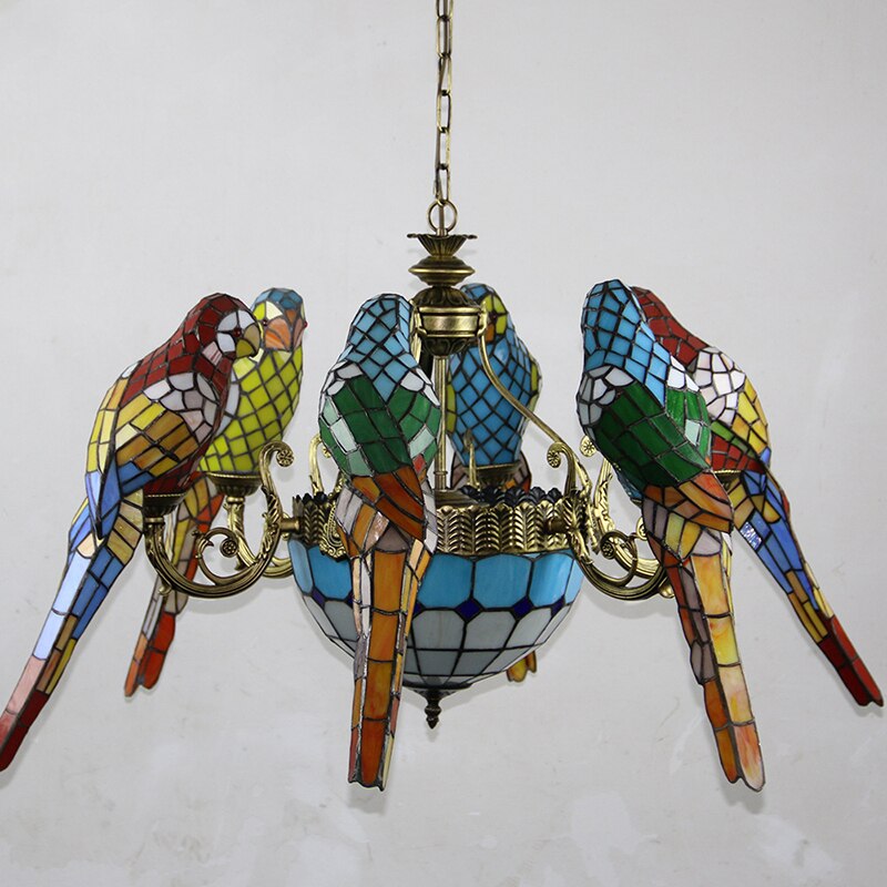 FAIRY Tiffany Parrot Chandelier LED Vintage Creative Color Glass Pendant Lamp Decor for Home Living Room Bedroom Hotel 4