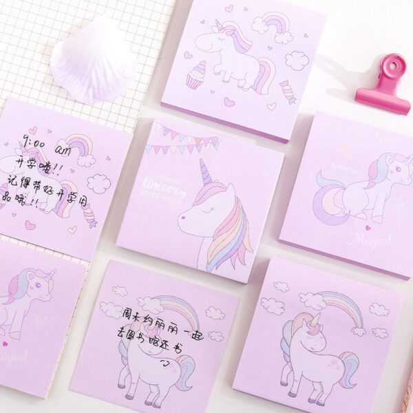 10 Pcs Note Book+4 pcs gel ink pens Girl Heart Unicorn Sticky Notes 3x3 Inches Self-Stick Pads, Easy To Post for Home Office 1