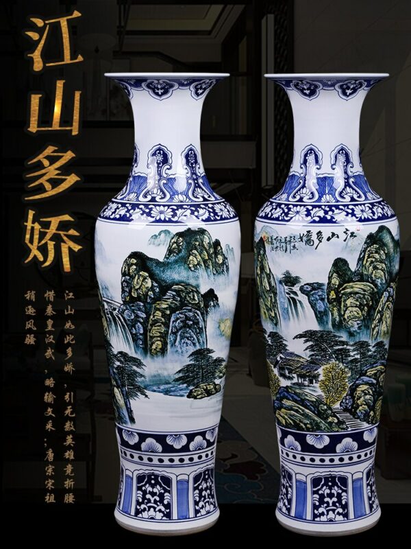 Hand Painted Fake Antique Blue and White Landscape Floor Vase Jingdezhen Ceramics Living Room New House Hotel Decoration 3