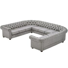 Chesterfield 11-Seat Sectional Sofa Linen Sofa for Living Room 5
