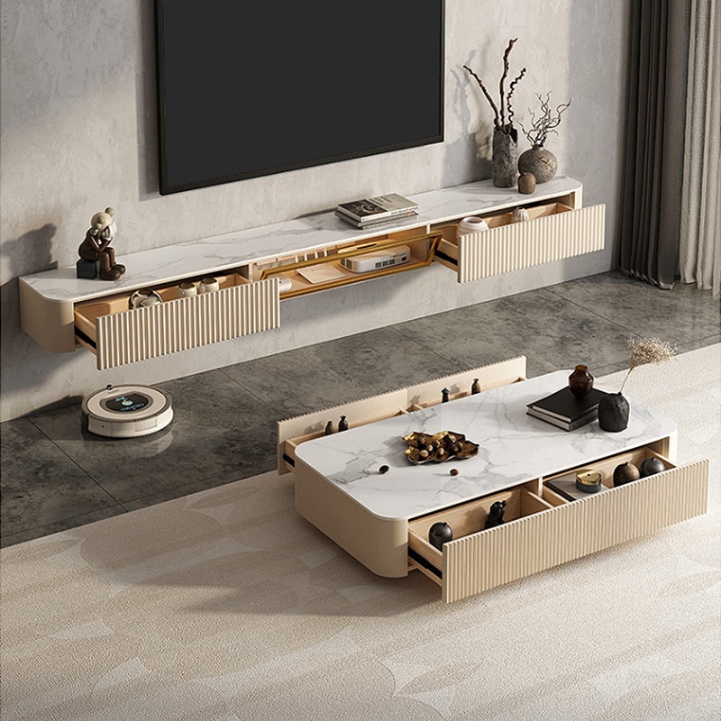 Suspension Type TV Table Sintered Stone Marble Rock TV Cabinet Modern Simple Living Room Household Storage Cabinet Coffee Table 1