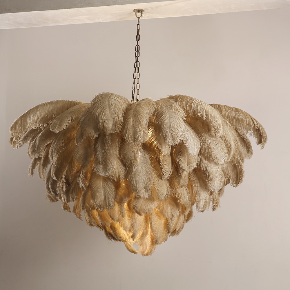 Natural Ostrich Feather Led Chandeliers Loft Lustre Pendant Lamp Bedroom Kitchen Hanging Lamp Restaurant Decor Lighting Fixtures 1