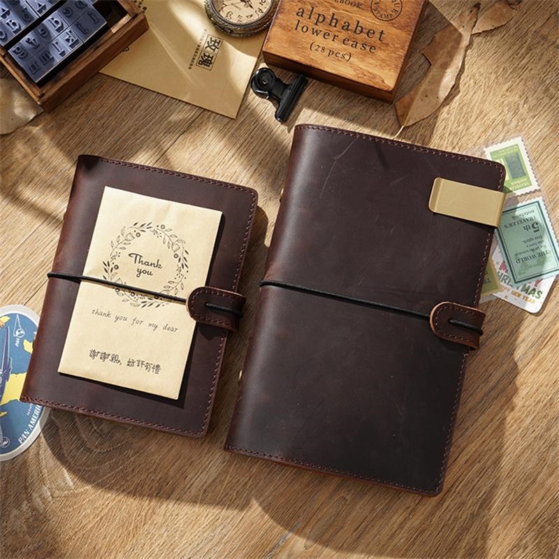 Retro Notebook Genuine Leather Luxury Handmade Vintage Spiral Diary A5 A6 A7 Cowhide Cover DIY Travel Journal Book 4