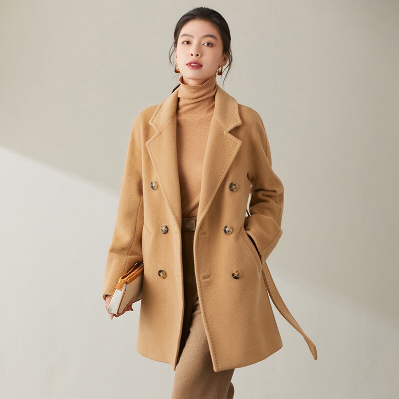 101801 high end women's double-sided cashmere coat winter camel double row button pure wool coat womens winter clothing 2022 1