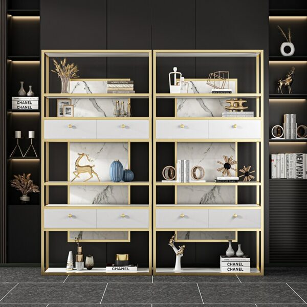 Light luxury stainless steel bookshelf floor, modern minimalist shelf display rack storage after partition, Italian bookcase 3