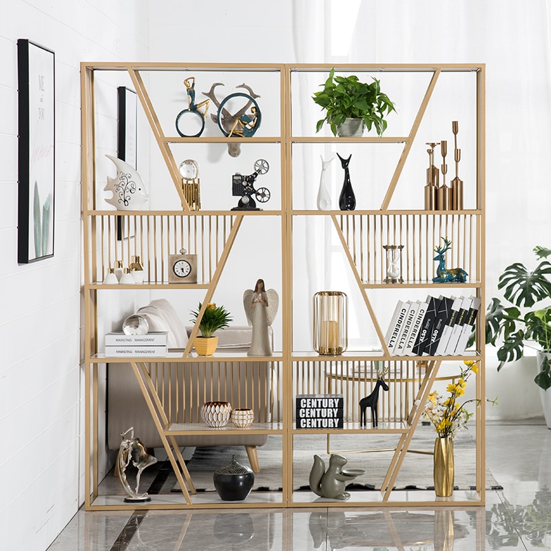 Nordic golden shelf modern minimalist creative bookshelf display stand living room floor decoration shelf partition shelf 1