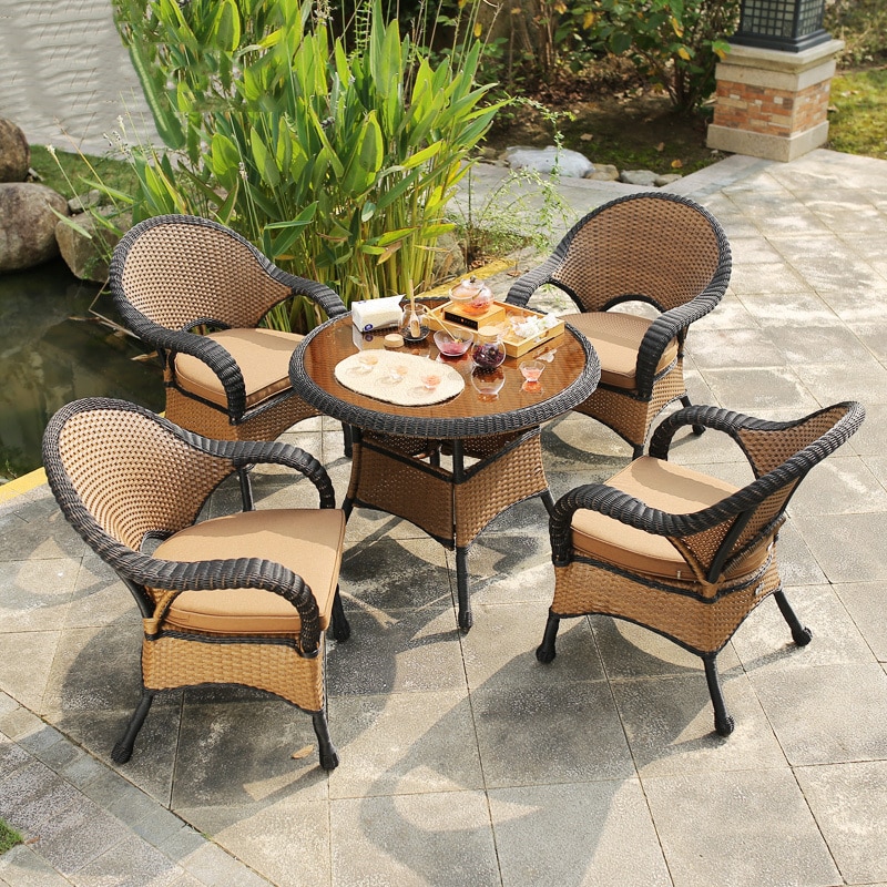 Hotel Balcony Garden Furniture Sets Outdoor Restaurant Cafe Leisure Table Chair European-style Terrace Home Villa Rattan Chairs