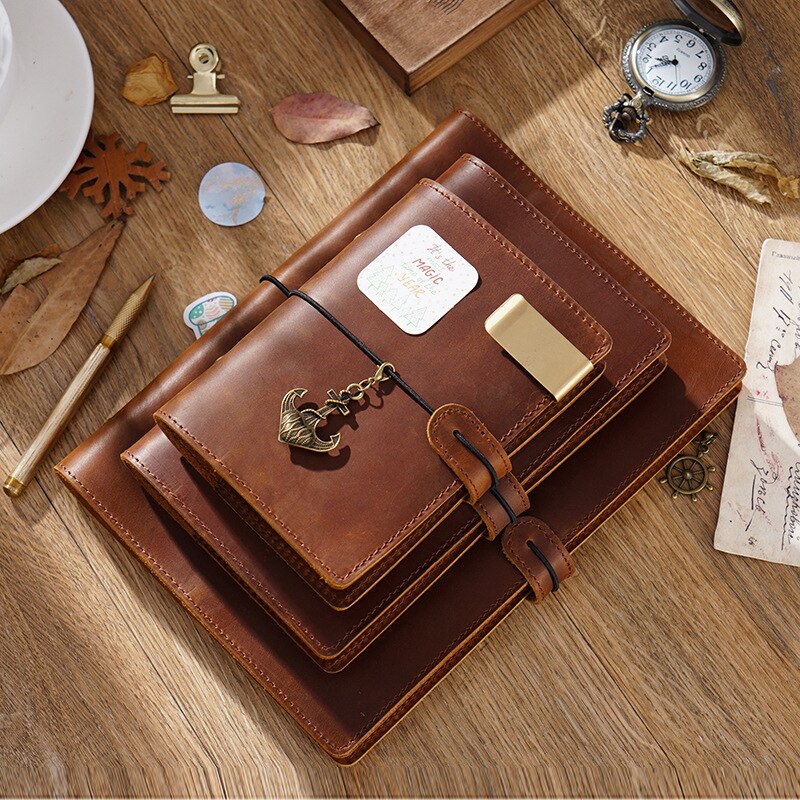 Retro Notebook Genuine Leather Luxury Handmade Vintage Spiral Diary A5 A6 A7 Cowhide Cover DIY Travel Journal Book 2
