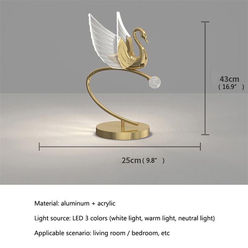 86LIGHT Nordic Creative Swan Table Lamp LED Desk Light for Home Living Room Bedroom Bedside 5