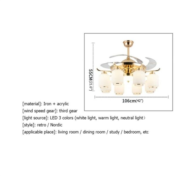 OUTELA Ceiling Fan Light Invisible Luxury Lamp With Remote Control Modern LED Gold For Home Living Room 5