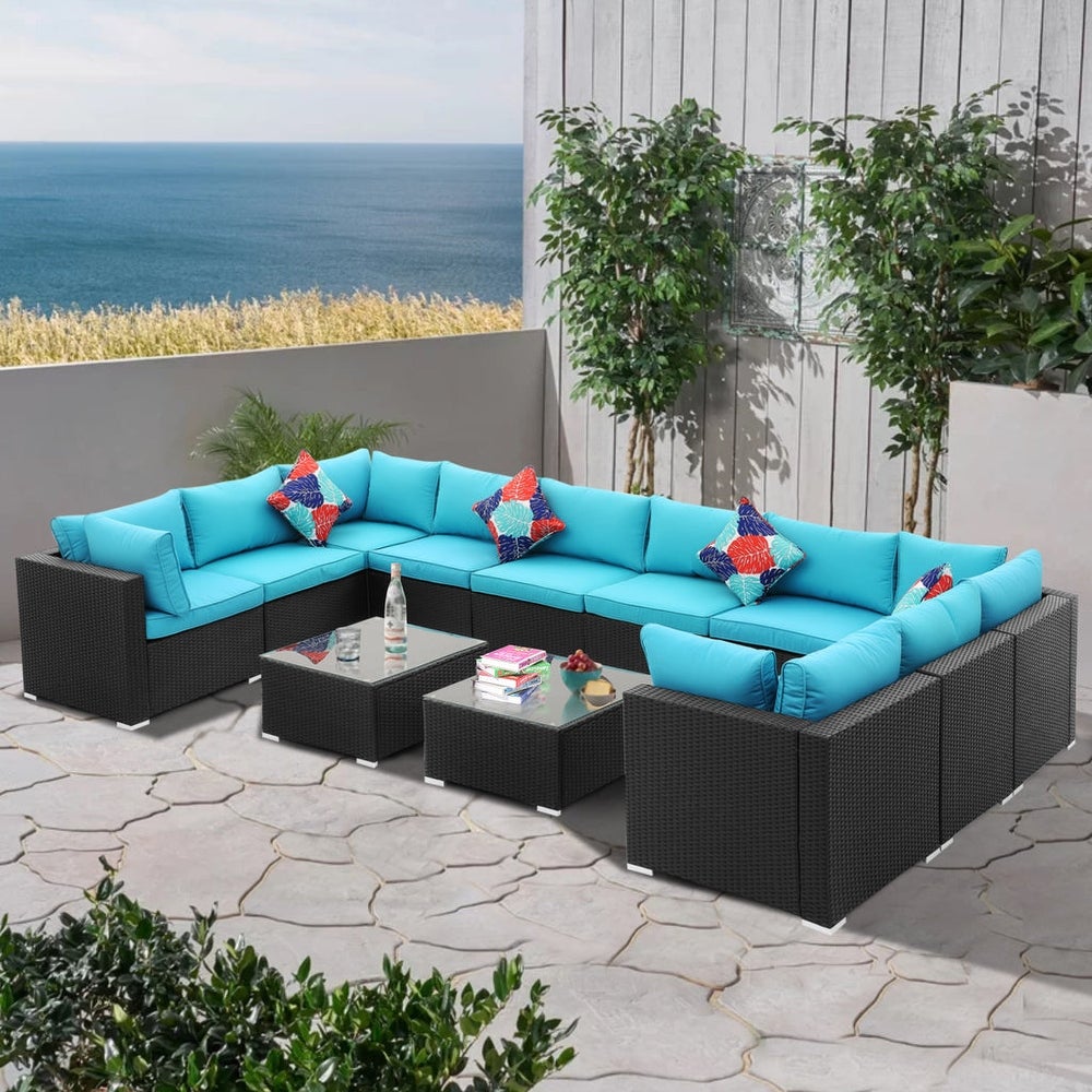 12-piece Outdoor Patio Rattan Sofa Sectional Set with Cushions and Coffee Table, Wicker Rattan Sectional Sofa Set 3