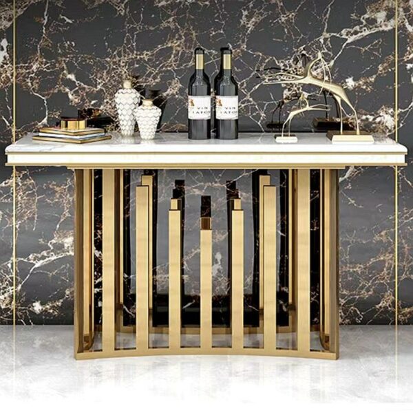 Super Luxury Marble Surface Stainless Steel Console Table Simple Living Room Titanium Stainless Steel Long Porch Platform Table 3