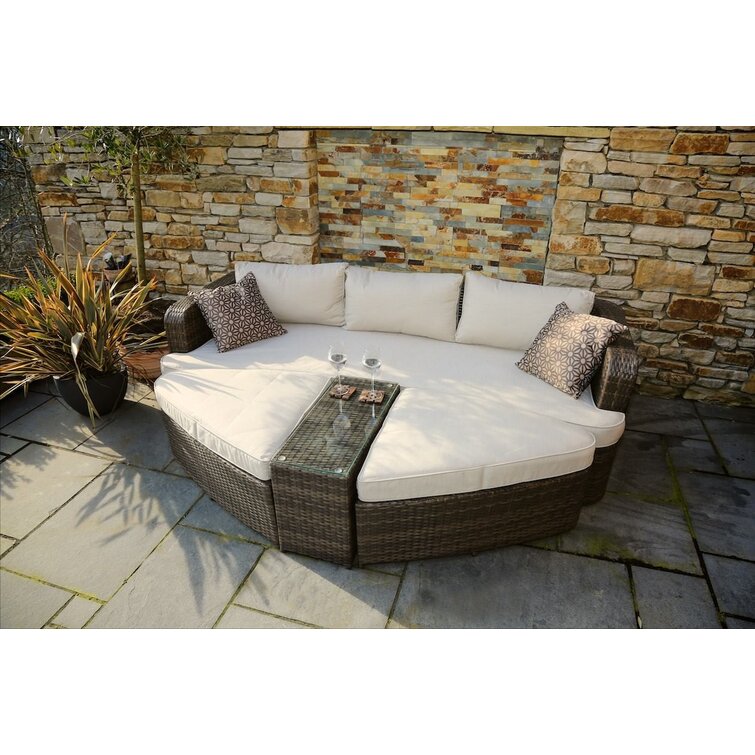 88.98'' Wide Outdoor Wicker Patio Daybed with Cushions 5