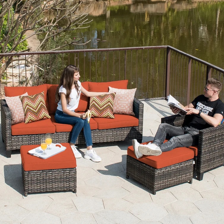 Outdoor Garden Patio Furniture 10-Piece PE Rattan Wicker Sectional Cushioned Sofa Sets with Pillows and footstool 2