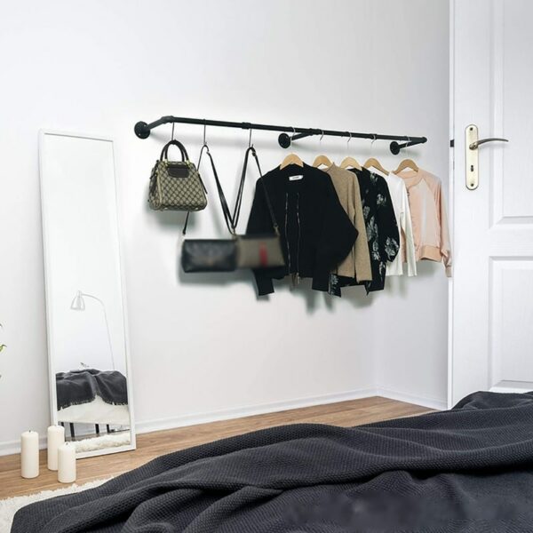 184cm Bedroom Garment Home Rail Multipurpose Wall Mounted Industrial Pipe Clothes Rack Space Saving Hanging Shelf with 10 Hooks 3