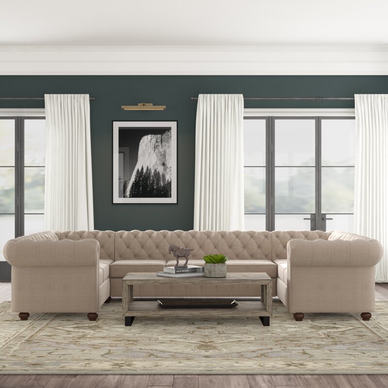 Classic Modern Design Style Living Room Office Furniture Set Sofa U-Shaped Linen Symmetrical Section Sofa 29"H x 88"W x 34"D 1