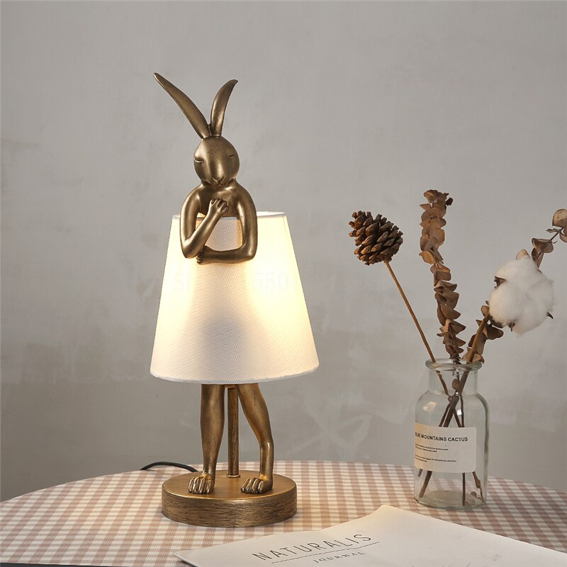 Golden Rabbit Table Lamp Design Resin Rabbit Desk Lamp Living Room Decoration Children's Room Decor Read LED Light Bedside Lamp 3