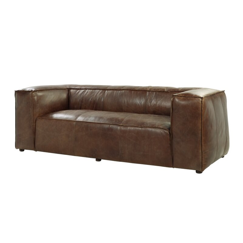 Home Living Room Furniture Retro Style Design Brown Leather Rolled Arm Sofa 31"H x 98"W x 41"D 2