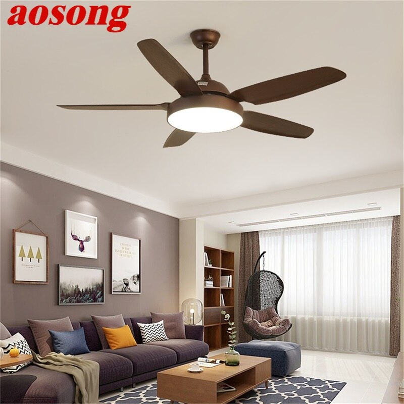 AOSONG Retro Simple Ceiling Fan Light Remote Control with LED 52 Inch Lamp for Home Living Dining Room 1