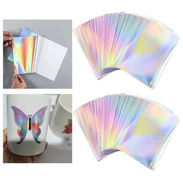 50 Pieces A4 Size Printing Paper Adhesive Holographic Dries Quickly Sticker Paper for Shop Office Home Inkjet Printer 4