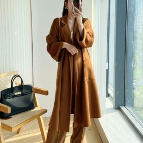 2022 winter water ripple cashmere coat women's bathrobe mid-length woolen coat labbro 100% double-sided cashmere coat women 3